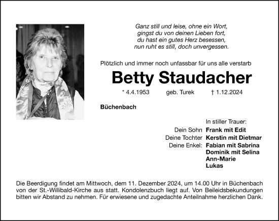 Traueranzeige von Betty Staudacher von HST,HRHV