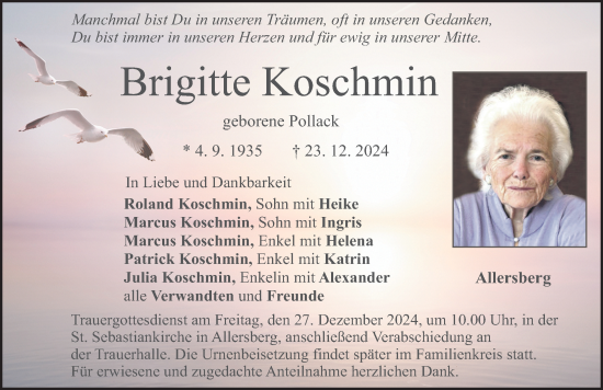 Traueranzeige von Brigitte Koschmin von Roth-Hilpoltsteiner Volkszeitung Lokal