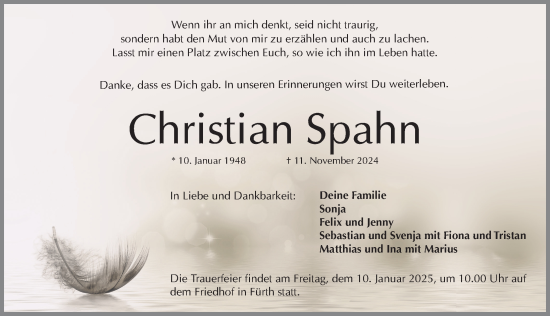Traueranzeige von Christian Spahn von Fürther Nachrichten Lokal