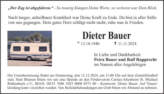 Traueranzeige von Dieter Bauer von Erlanger Nachrichten Lokal