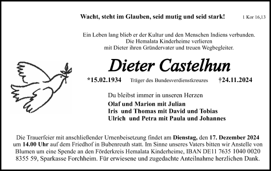 Traueranzeige von Dieter Castelhun von Erlanger Nachrichten Lokal