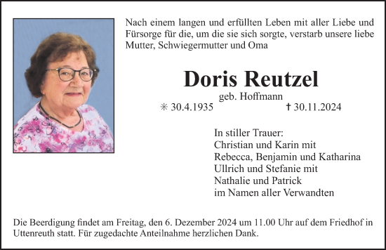 Traueranzeige von Doris Reutzel von Erlanger Nachrichten Lokal
