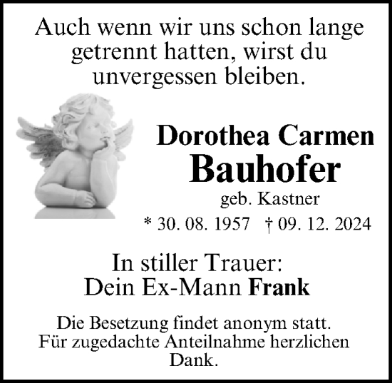 Traueranzeige von Dorothea Carmen Bauhofer von Gesamtausgabe Nürnberger Nachrichten/ Nürnberger Ztg.