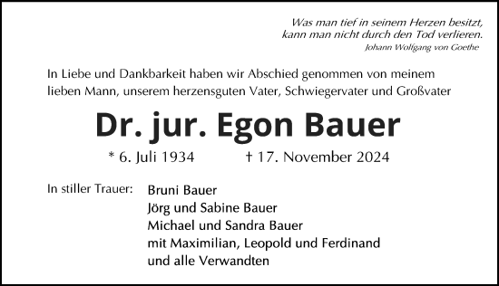 Traueranzeige von Egon Bauer von Gesamtausgabe Nürnberger Nachrichten/ Nürnberger Ztg.