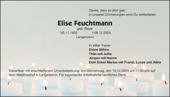 Traueranzeige von Elise Feuchtmann von Fürther Nachrichten Lokal