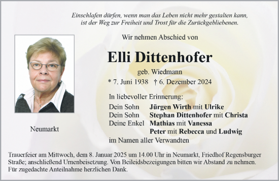 Traueranzeige von Elli Dittenhofer von Neumarkter Nachrichten Lokal