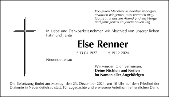 Traueranzeige von Else Renner von Altmühl-Bote Lokal