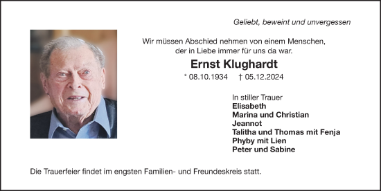 Traueranzeige von Ernst Klughardt von Gesamtausgabe Nürnberger Nachrichten/ Nürnberger Ztg.