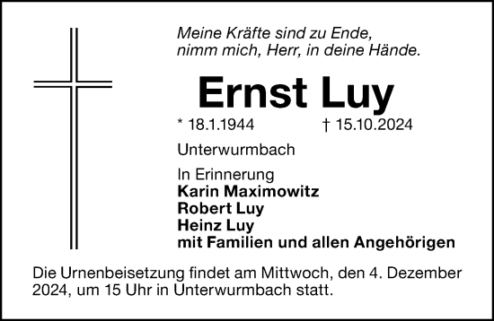 Traueranzeige von Ernst Luy von Altmühl-Bote Lokal