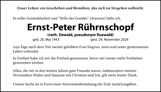 Traueranzeige von Ernst-Peter Rührnschopf von Gesamtausgabe Nürnberger Nachrichten/ Nürnberger Ztg.