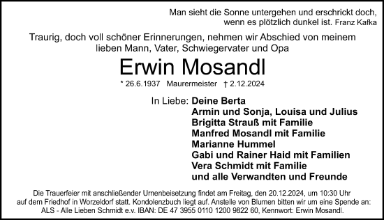 Traueranzeige von Erwin Mosandl von Gesamtausgabe Nürnberger Nachrichten/ Nürnberger Ztg.