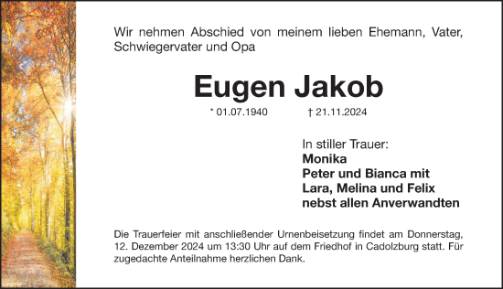 Traueranzeige von Eugen Jakob von Fürther Nachrichten Lokal