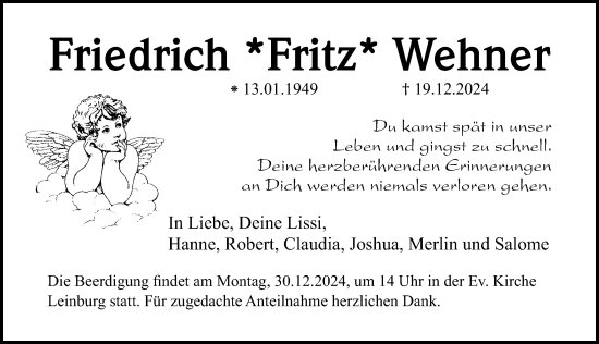 Traueranzeige von Friedrich Wehner von Gesamtausgabe Nürnberger Nachrichten/ Nürnberger Ztg.