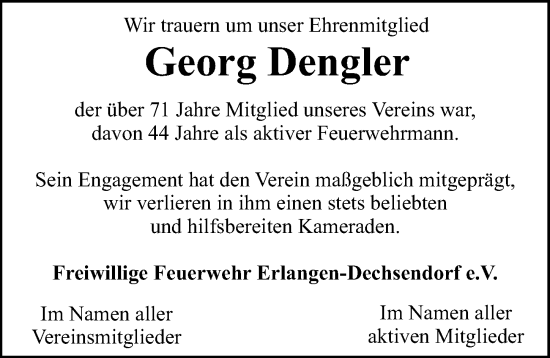 Traueranzeige von Georg Dengler von Erlanger Nachrichten Lokal