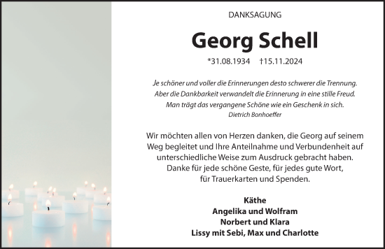 Traueranzeige von Georg Schell von Gesamtausgabe Nürnberger Nachrichten/ Nürnberger Ztg.