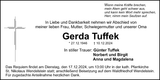 Traueranzeige von Gerd Tuffek von Schwabacher Tagblatt Lokal