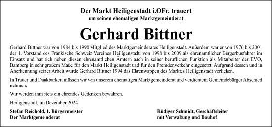 Traueranzeige von Gerhard Bittner von Nordbayerische Nachrichten Forchheim Lokal