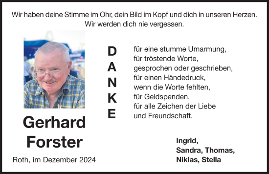 Traueranzeige von Gerhard Forster von Roth-Hilpoltsteiner Volkszeitung Lokal