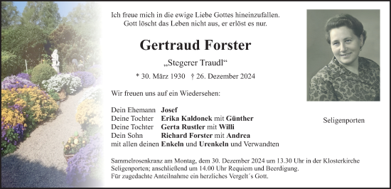 Traueranzeige von Gertraud Forster von Neumarkter Nachrichten Lokal