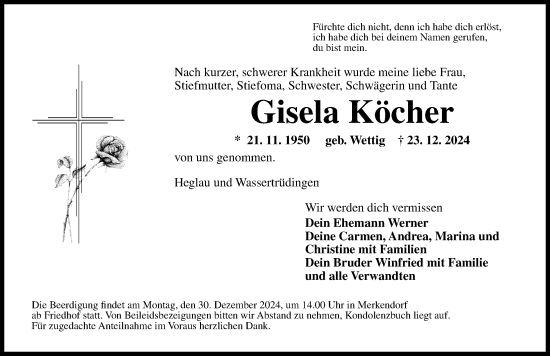 Traueranzeige von Gisela Köcher von Altmühl-Bote Lokal