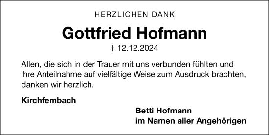 Traueranzeige von Gottfried Hofmann von Fürther Nachrichten Lokal