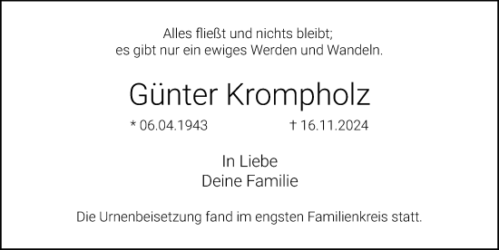 Traueranzeige von Günter Krompholz von Gesamtausgabe Nürnberger Nachrichten/ Nürnberger Ztg.