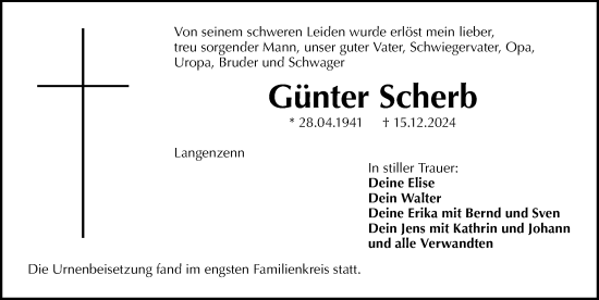Traueranzeige von Günter Scherb von Fürther Nachrichten Lokal