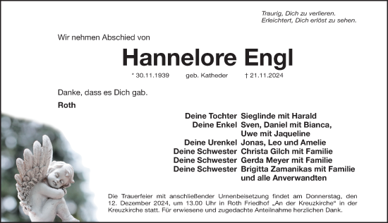 Traueranzeige von Hannelore Engl von Roth-Hilpoltsteiner Volkszeitung Lokal