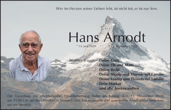 Traueranzeige von Hans Arnodt von Fürther Nachrichten Lokal