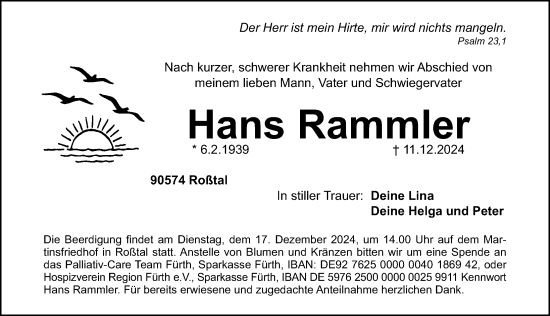 Traueranzeige von Hans Rammler von Gesamtausgabe Nürnberger Nachrichten/ Nürnberger Ztg.