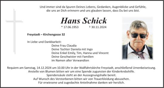 Traueranzeige von Hans Schick von Neumarkter Nachrichten Lokal