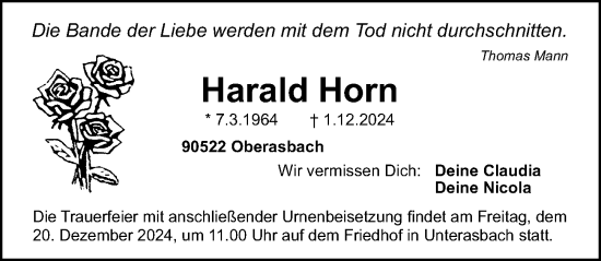 Traueranzeige von Harald Horn von Fürther Nachrichten Lokal