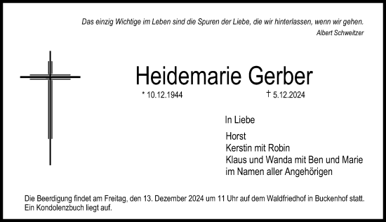 Traueranzeige von Heidemarie Gerber von Erlanger Nachrichten Lokal