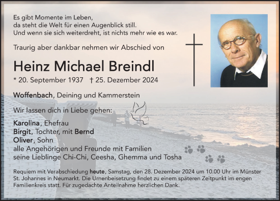 Traueranzeige von Heinz  Breindl von Neumarkter Nachrichten Lokal