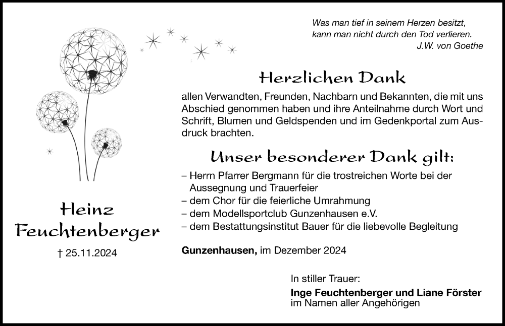  Traueranzeige für Heinz Feuchtenberger vom 21.12.2024 aus Altmühl-Bote Lokal