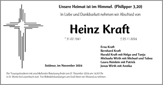 Traueranzeige von Heinz Kraft von Nordbayerische Nachrichten Forchheim Lokal