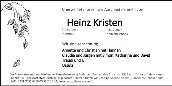 Traueranzeige von Heinz Kristen von Erlanger Nachrichten Lokal