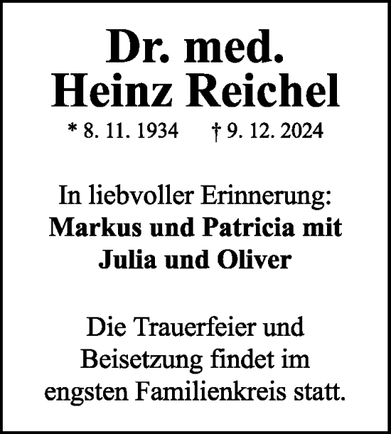 Traueranzeige von Heinz Reichel von Gesamtausgabe Nürnberger Nachrichten/ Nürnberger Ztg.