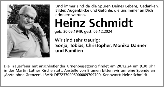 Traueranzeige von Heinz Schmidt von Erlanger Nachrichten Lokal