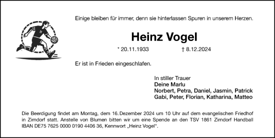 Traueranzeige von Heinz Vogel von Fürther Nachrichten Lokal