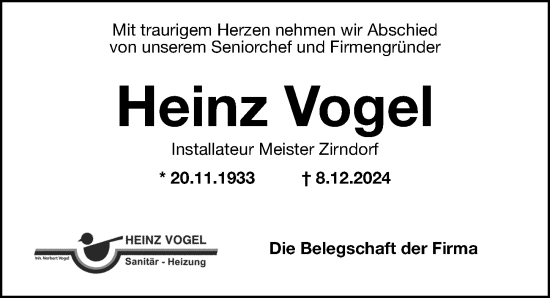 Traueranzeige von Heinz Vogel von Fürther Nachrichten Lokal