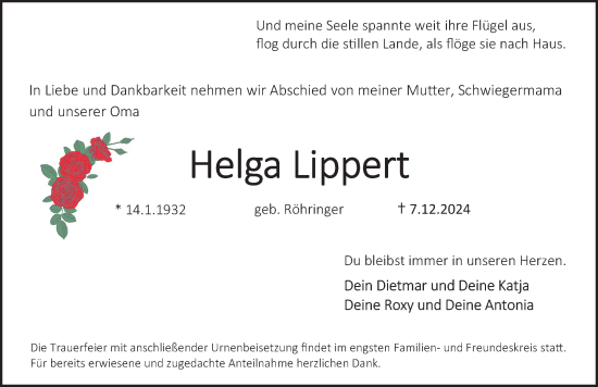 Traueranzeige von Helga Lippert von Erlanger Nachrichten Lokal