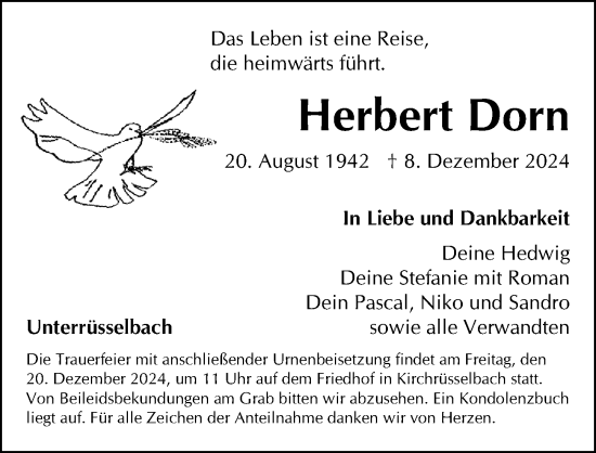 Traueranzeige von Herbert Dorn von Gesamtausgabe Nürnberger Nachrichten/ Nürnberger Ztg.