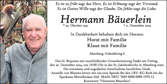 Traueranzeige von Hermann Bäuerlein von HST,HRHV