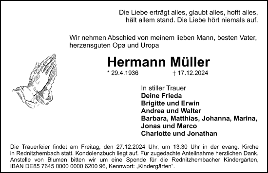 Traueranzeige von Hermann Müller von Schwabacher Tagblatt Lokal