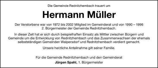 Traueranzeige von Hermann Müller von Schwabacher Tagblatt Lokal