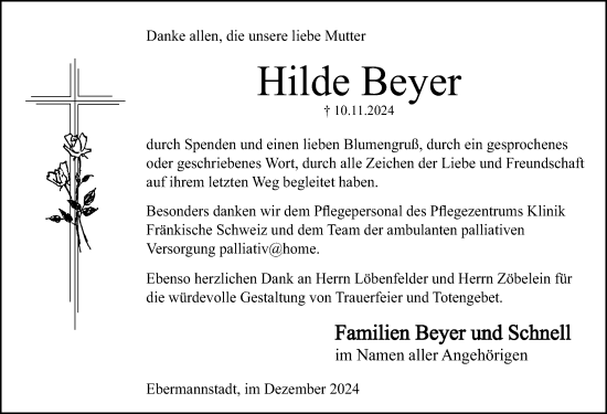 Traueranzeige von Hilde Beyer von Nordbayerische Nachrichten Forchheim Lokal