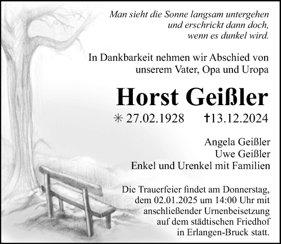Traueranzeige von Horst Geißler von Erlanger Nachrichten Lokal