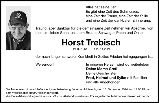 Traueranzeige von Horst Trebisch von Nordbayerische Nachrichten Herzogenaurach Lokal