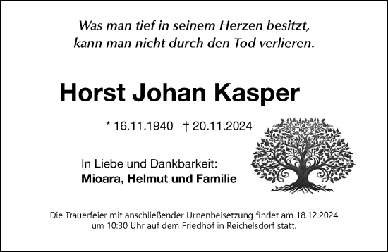 Traueranzeige von Horst Johan Kasper von Gesamtausgabe Nürnberger Nachrichten/ Nürnberger Ztg.